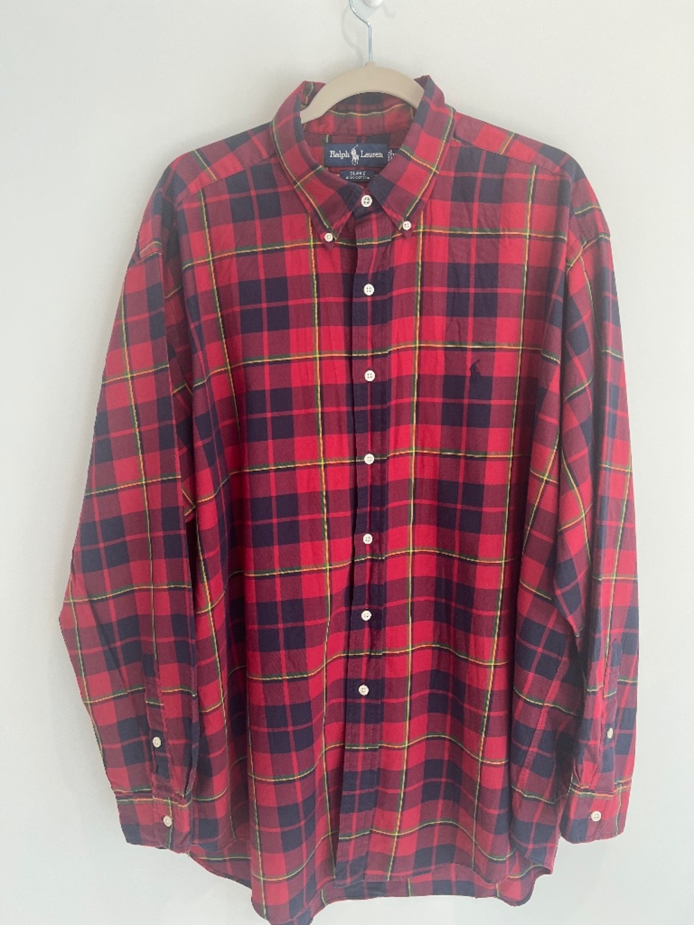 Ralph Lauren Blake Red Plaid Button Down Shirt 100% Cotton XL